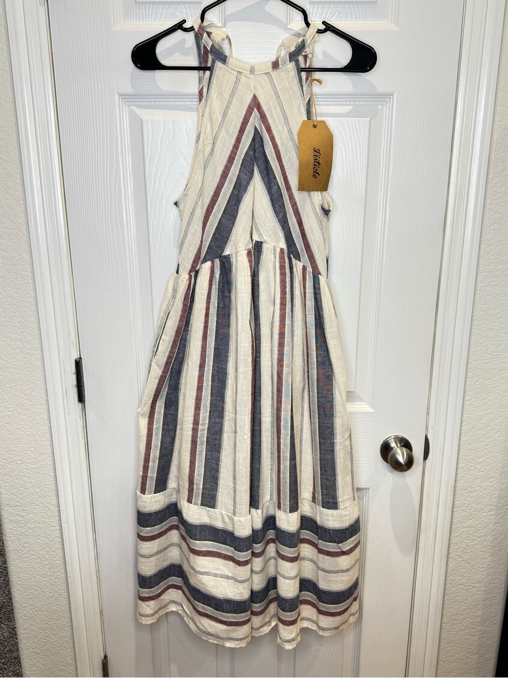 NEW Listicle Women's Medium Sleeveless Striped Halter Midi Sundress Cottagecore